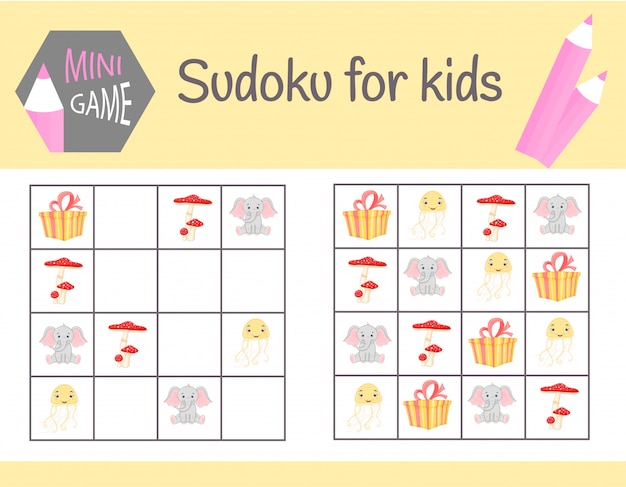 Jeu De Sudoku Pour Les Enfants Avec Des Images Et Des Animaux.