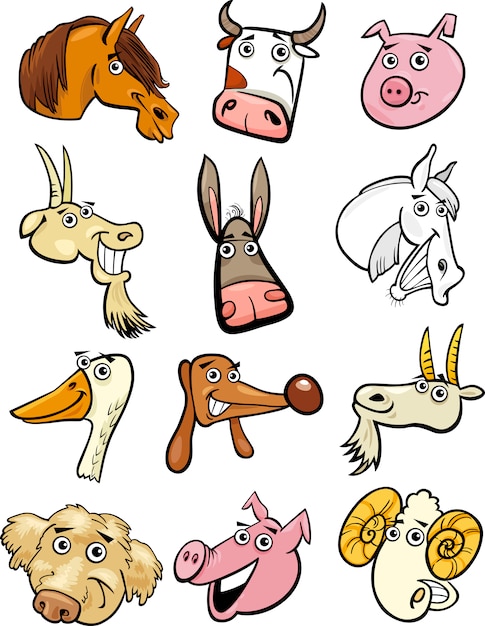 Jeu De Têtes De Dessin Animé Animaux De La Ferme