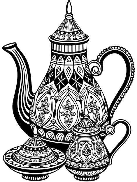 jeu de thé marocain illustration graphique vectorielle format de fichier source EPS conception d'icône de mise à l'échelle sans perte
