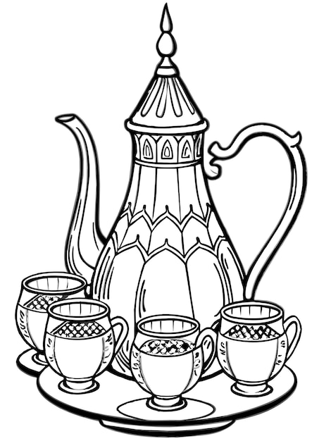 jeu de thé marocain illustration graphique vectorielle format de fichier source EPS conception d'icône de mise à l'échelle sans perte
