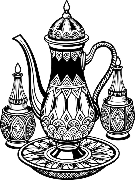 jeu de thé marocain illustration graphique vectorielle format de fichier source EPS conception d'icône de mise à l'échelle sans perte