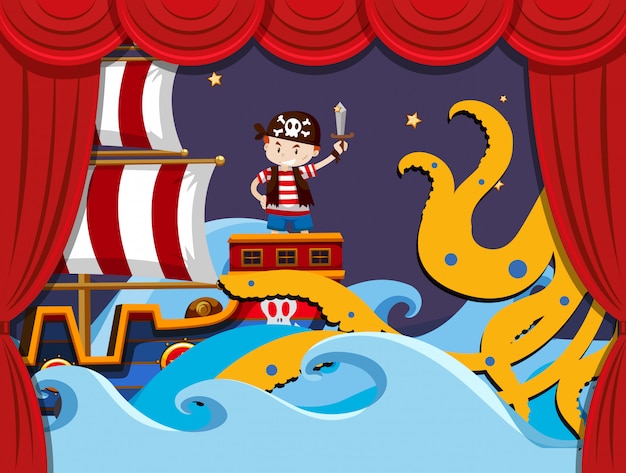 Jeu De Théâtre Avec Un Pirate Combattant Kraken