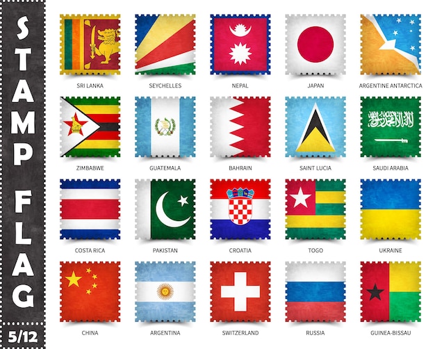 Jeu De Timbres De Drapeaux Officiels Des Pays Du Monde