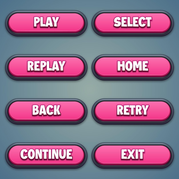 jeu ui ensemble de boutons roses dans le style de dessin animé gui pour construire des jeux 2d dessin animé boutons décontractés kit