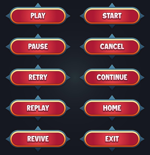 jeu ui ensemble de boutons rouges avec effet de texte modifiable gui pour construire des jeux 2d jeu boutons kit