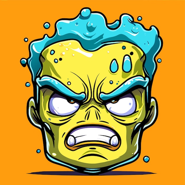 Vecteur jeu de visage de diable en colère patron zombie dessiné à la main plat stylé mascotte dessin de personnage de dessin animé autocollant