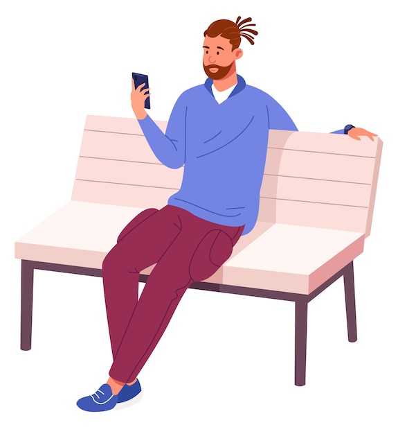 Un Jeune Assis Sur Un Banc Avec Un Smartphone Mode De Vie Urbain
