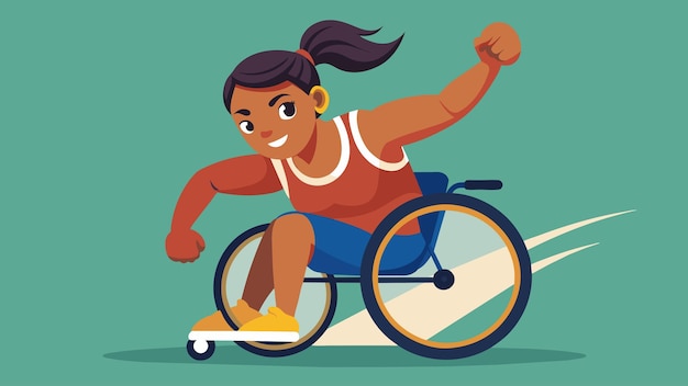 Vecteur une jeune athlète en fauteuil roulant utilise sa force du haut du corps pour se frayer un chemin à travers la course.