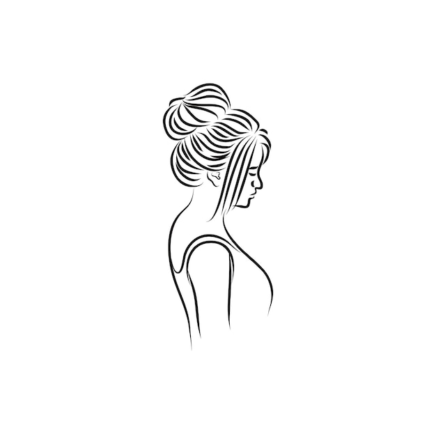 jeune beauté fille avec chignon vue de côté logo design illustration vectorielle