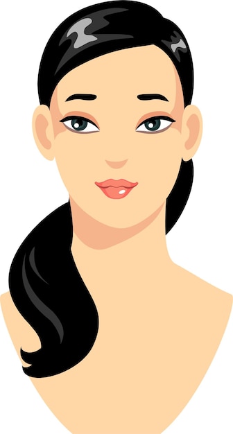 Vecteur jeune belle asiatique coréenne japonaise femme avec queue de cheval coiffure tête visage portrait dans un style plat