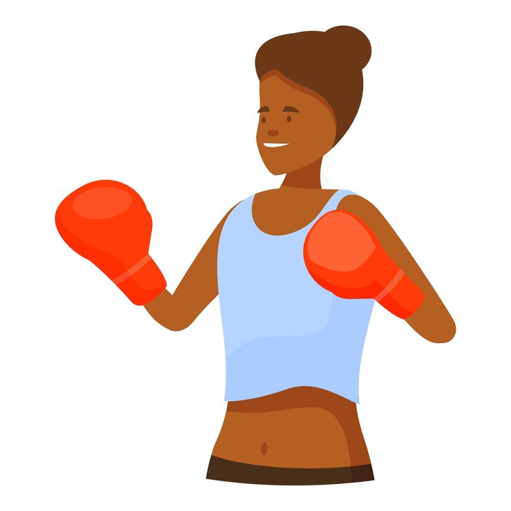 Vecteur une jeune boxeuse portant des gants de boxe rouges s'entraîne pour une compétition