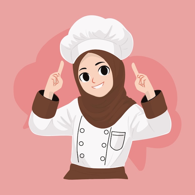 Un Jeune Chef Au Hijab Pointant Vers Le Haut