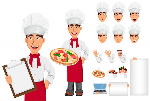 Jeune Chef Professionnel En Uniforme Et Chapeau De Cuisine, Ensemble