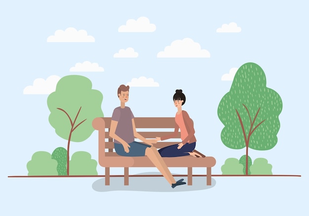 Jeune Couple Amoureux Assis Sur Une Chaise De Parc