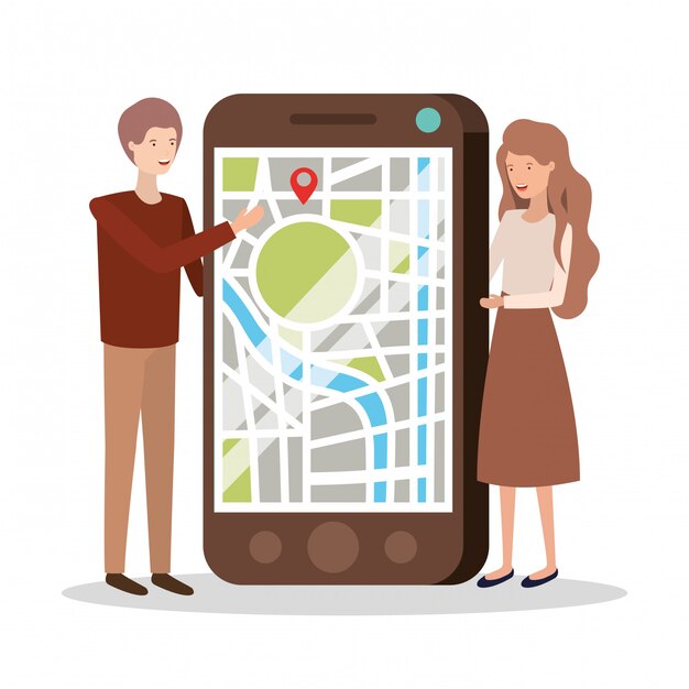 Jeune Couple Avec Application Smartphone Et Gps