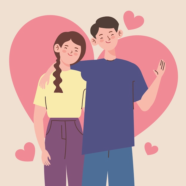 Jeune couple coréen avec des coeurs