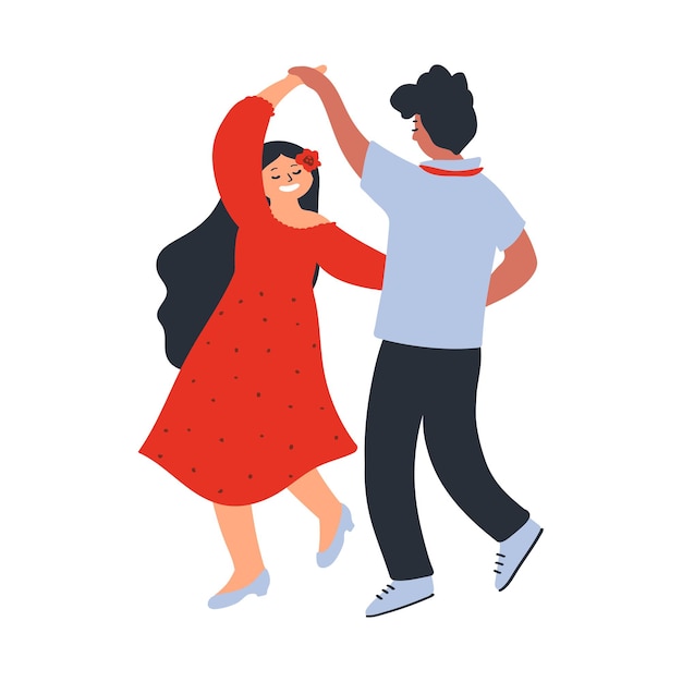 Jeune couple danse personnages isolés sur fond blanc Illustration vectorielle dans un style plat