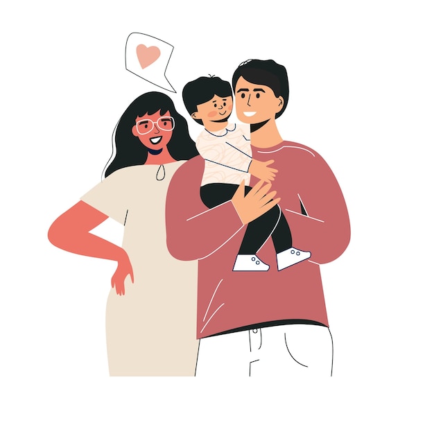 Jeune Couple De Parents Divers Tenant Un Enfant Et étreignant Une Relation Parentale Heureuse Famille D'accueil Multiculturelle Diversité Raciale Dans La Famille Illustration De Dessin Animé Vectoriel Plat