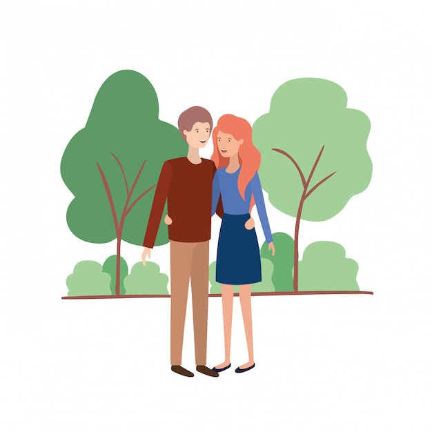 Jeune Couple Avec Personnage Avatar De Paysage