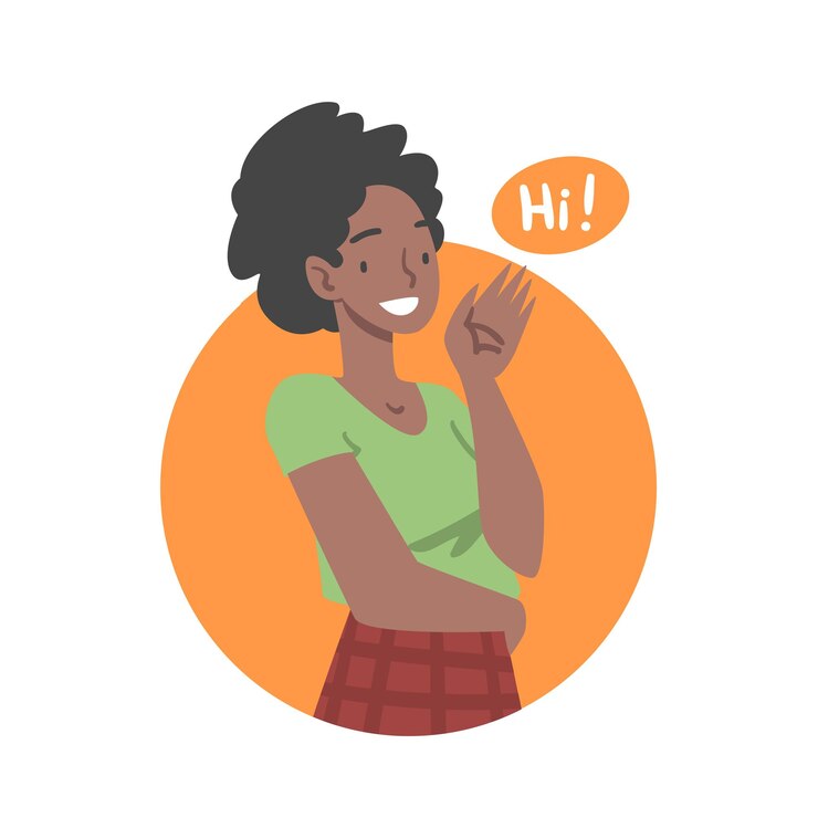 Vecteur une jeune femme afro-américaine dit bonjour et montre la main geste de salut illustration vectorielle