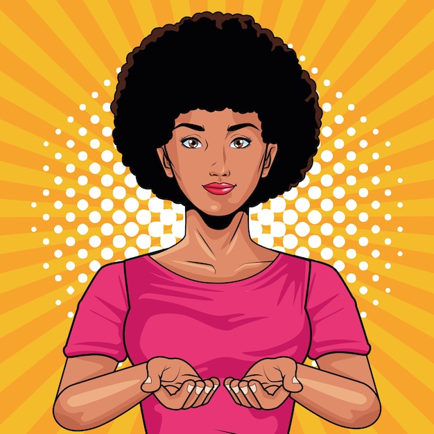 Vecteur jeune femme afro caractère pop art style vector illustration design