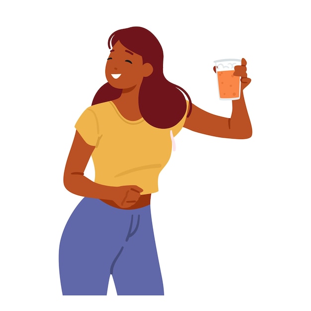 Vecteur une jeune femme apprécie une bière rafraîchissante, savourant ses saveurs et embrassant l'aspect social. le personnage féminin apprécie les bières et l'expérience culturelle qu'il apporte aux gens de dessin animé illustration vectorielle