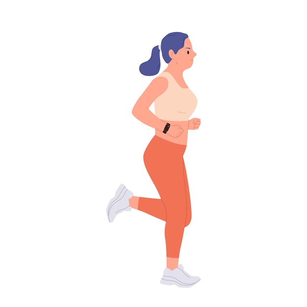 Jeune femme athlétique, personnage de dessin animé, qui aime courir, prévient le risque de maladie d'obésité