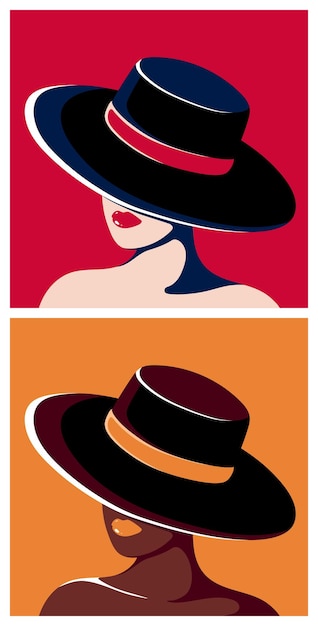 Jeune femme au chapeau et aux lèvres brillantes Illustration vectorielle