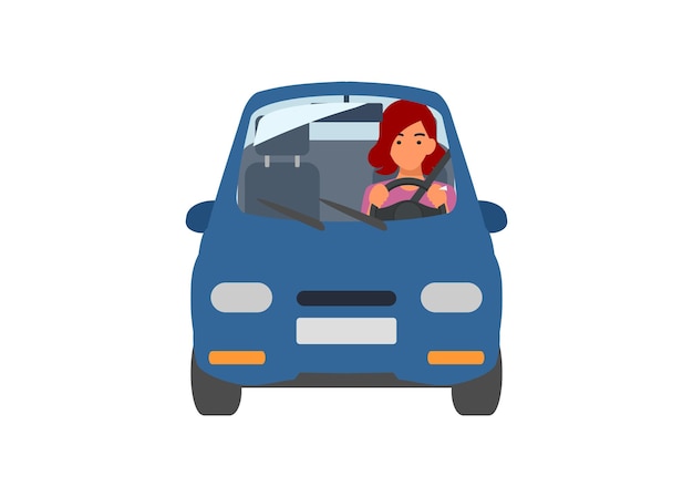 Une jeune femme au volant d'une voiture Illustration simple