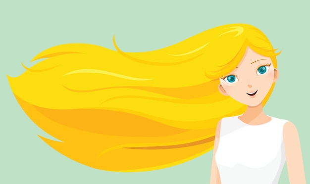 Jeune femme aux longs cheveux raides blonds dans le vent