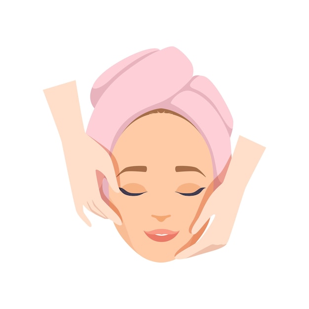 Jeune femme ayant un massage anti-âge beauté procédure faciale spa thérapie illustration vectorielle sur un