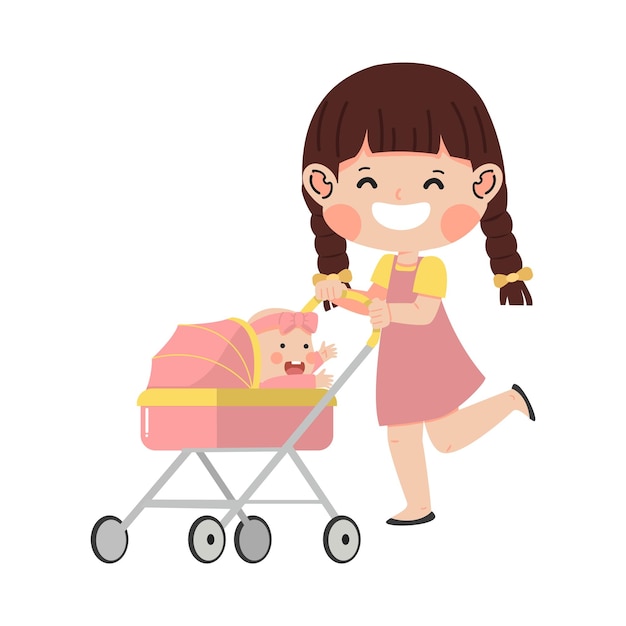 Jeune femme avec le bébé dans des poussettes à roulettes
