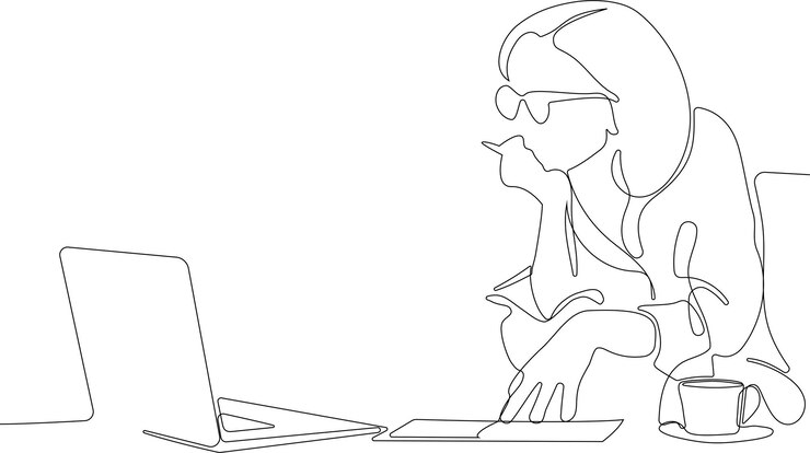Vecteur une jeune femme concentrée utilisant un ordinateur portable