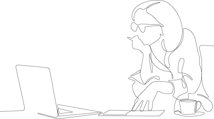 Vecteur une jeune femme concentrée utilisant un ordinateur portable
