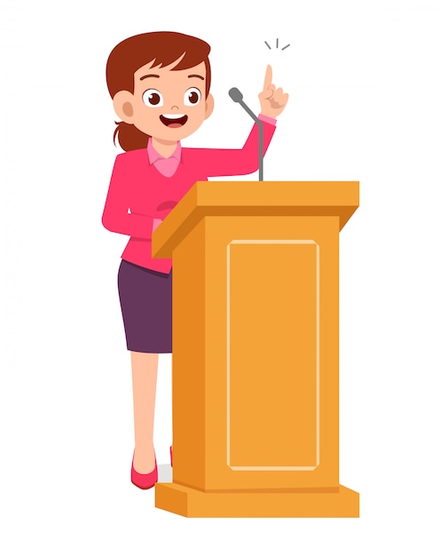 Jeune Femme Donne Un Bon Discours Sur Le Podium