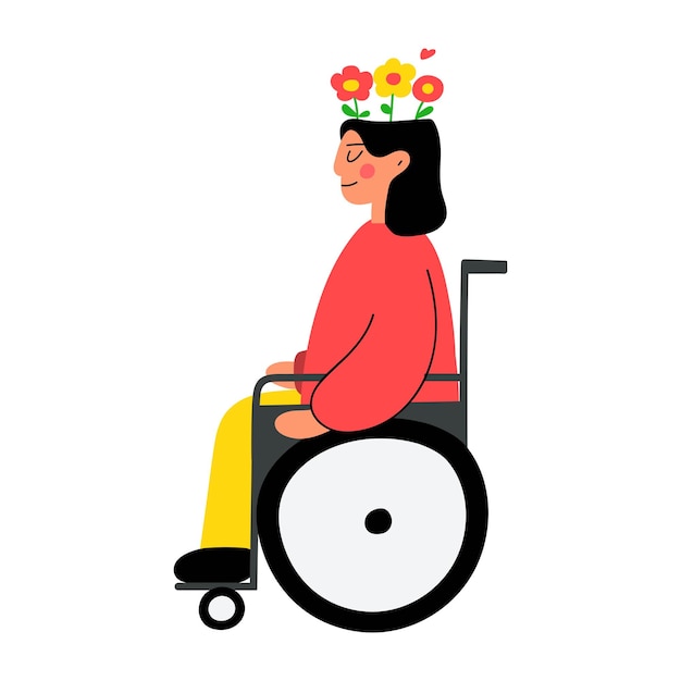 Une Jeune Femme En Fauteuil Roulant A Une Bonne Santé Mentale Illustration Vectorielle Dessinée à La Main