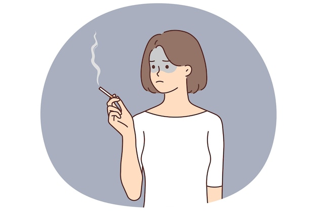 Vecteur une jeune femme fumant une cigarette.