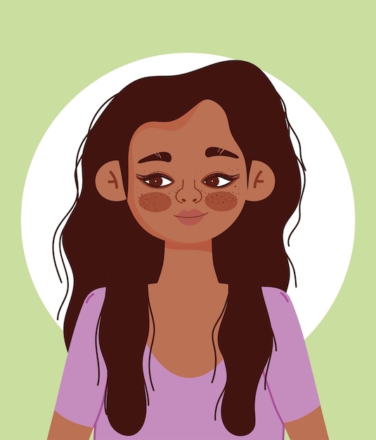 Jeune femme hispanique personnage dessin animé portrait icône vector design et illustration