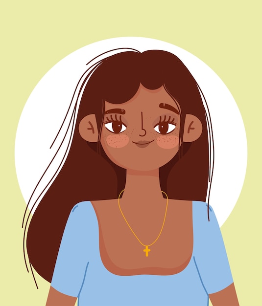 Jeune femme hispanique personnage dessin animé portrait icône vector design et illustration