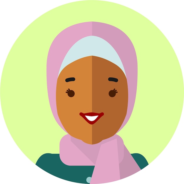 Vecteur jeune femme islamique musulmane adulte en hijab rond icône de visage d'avatar