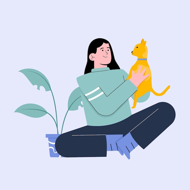 Jeune femme jouant avec son animal de compagnie