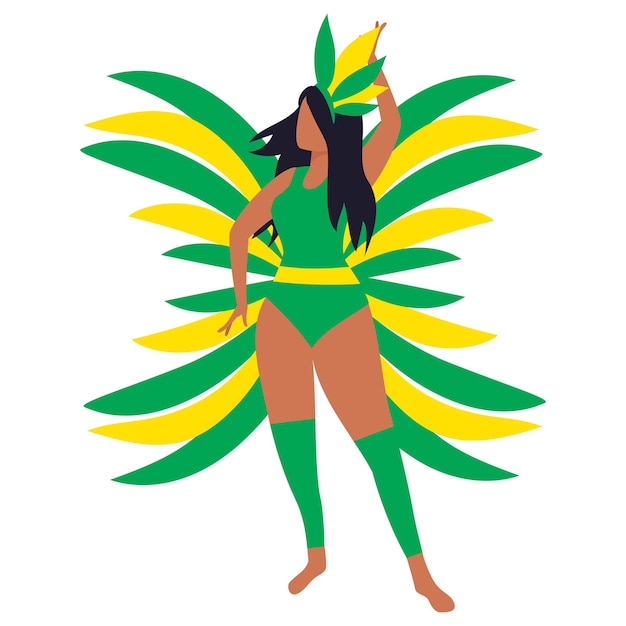 Jeune Femme Latine En Costume De Carnaval De Couleur Jaune Et Verte Pour Le Carnaval Ou Le Festival. Je Vecteur