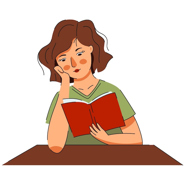 La jeune femme lit le vecteur de dessin animé de livre