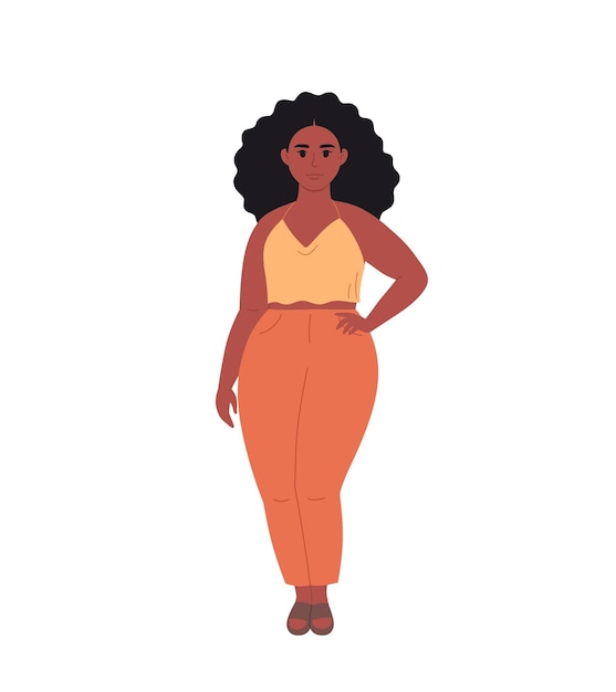 Jeune Femme Noire Moderne En Tenue Décontractée. Look élégant à La Mode. Illustration Vectorielle Dessinés à La Main