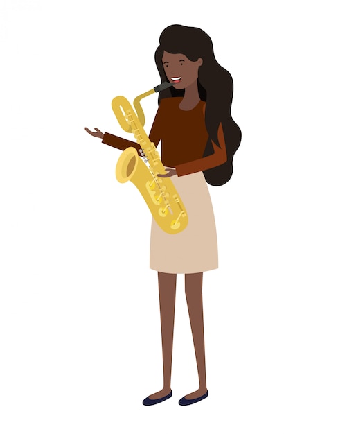 Jeune Femme Avec Personnage De Saxophone