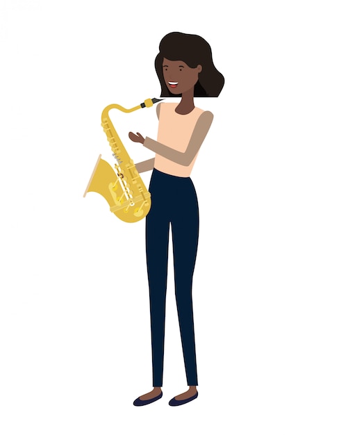 Vecteur jeune femme avec personnage de saxophone