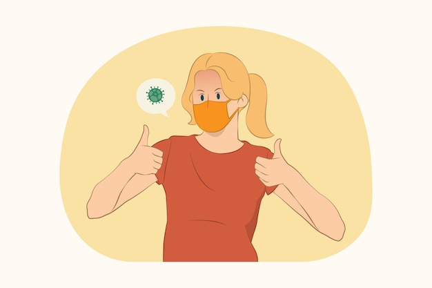Jeune femme portant un masque facial pour se protéger du concept de coronavirus