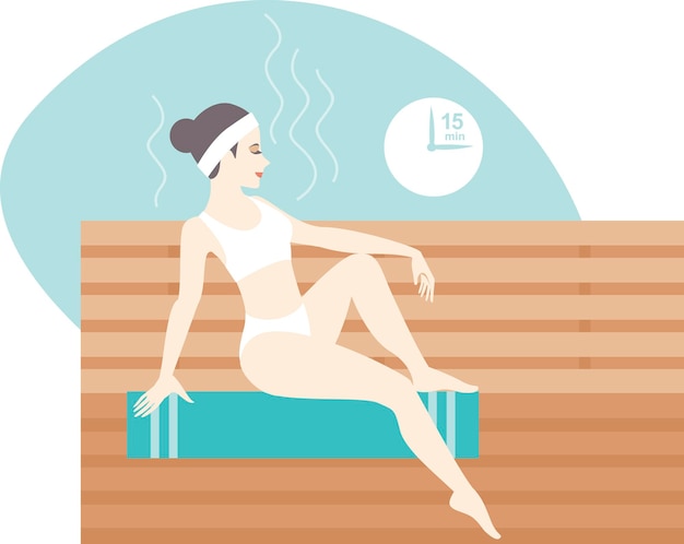 Vecteur jeune femme relaxante dans un bain de sauna chaud