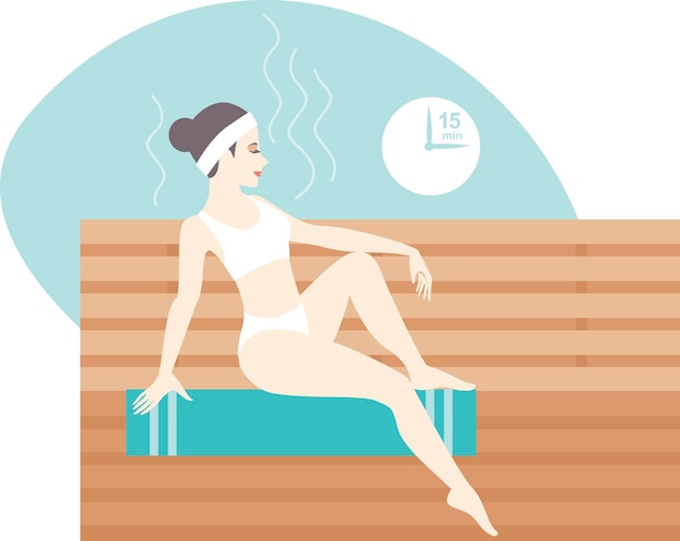 Jeune femme relaxante dans un bain de sauna chaud