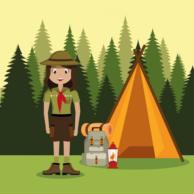 Jeune Femme Scout Dans La Zone De Camping